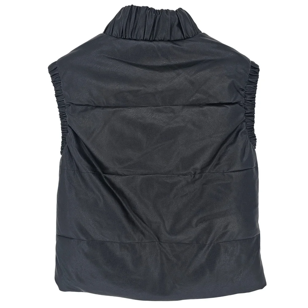 UNREAL FUR Cruising Puffer Vest Womens Small Black Faux Leather‎ Minimalist NEW